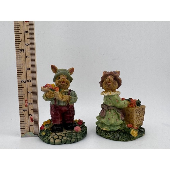 Vtg Girl Bunny Picking out Carrots & Rabbit Picking Easter Egg Bouquet Figurine - Picture 2 of 7